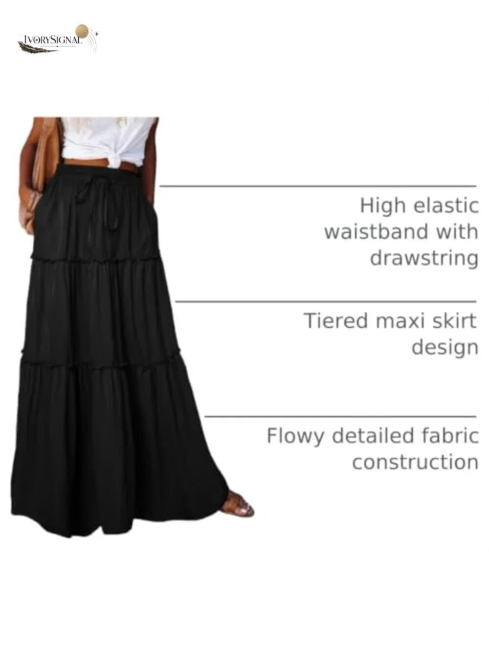 Boho Maxi Skirt for Women High Waist Flowy Long Tiered Skirt with Pockets